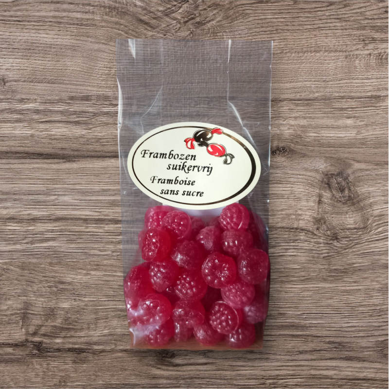 Suikervrij frambozensnoepjes 150g